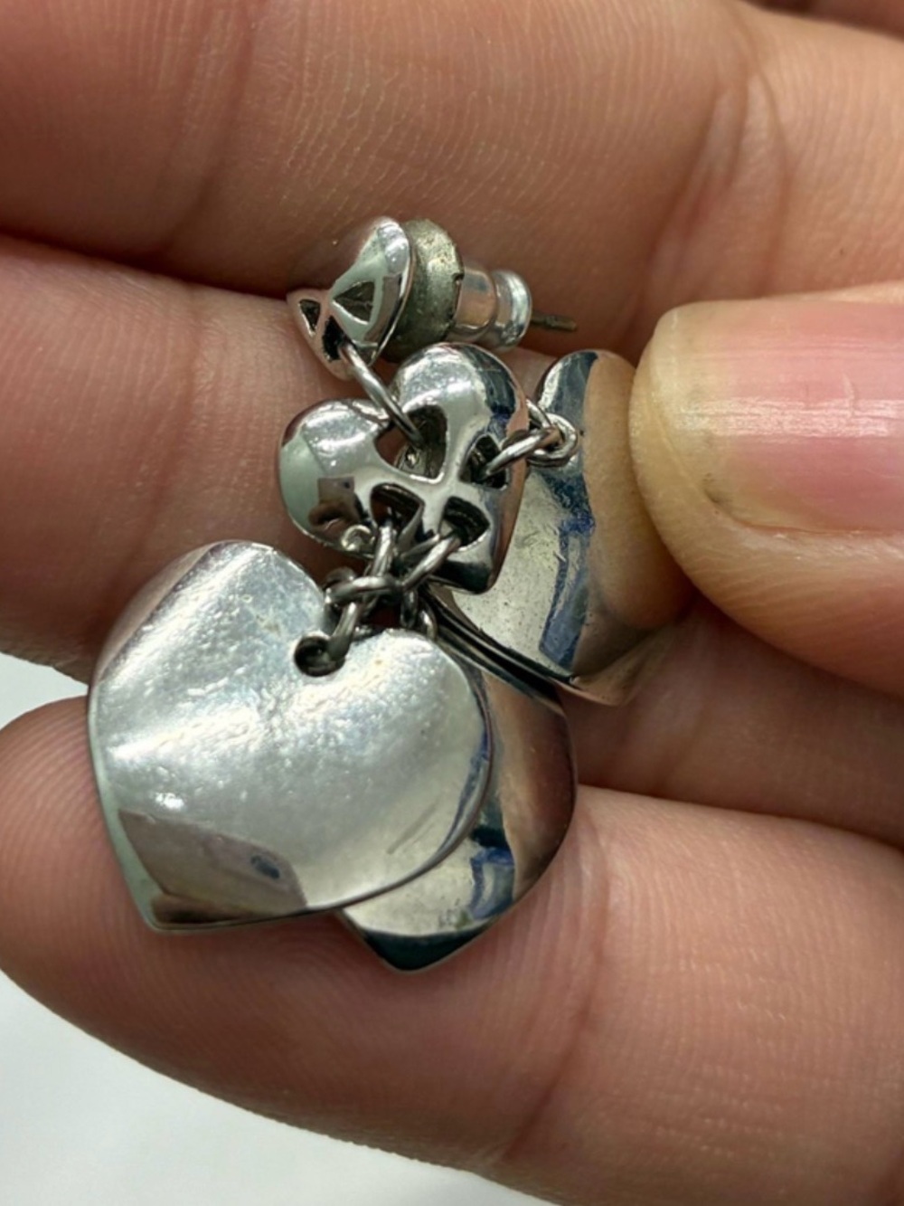 Dior Silver Heart Charm Cluster Drop Earrings - Picture 5 of 8